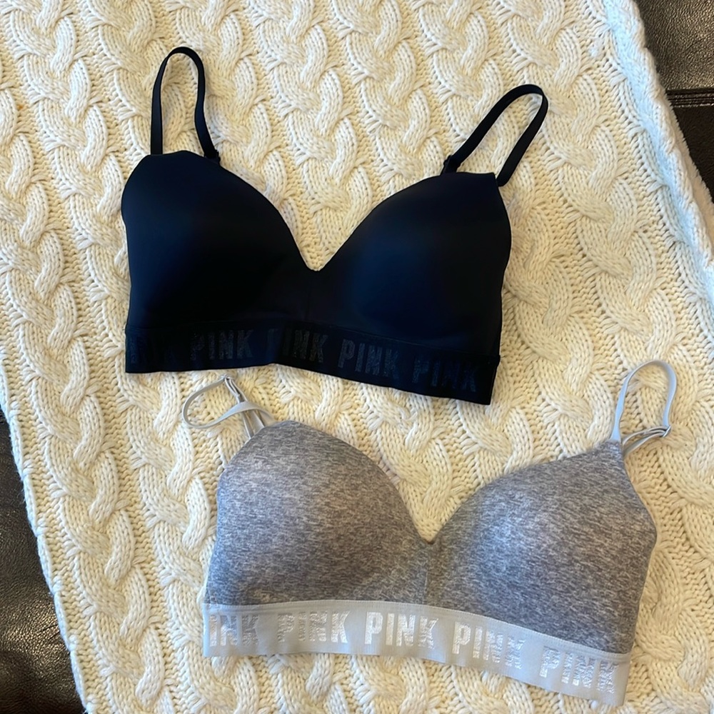 2 Victoria Secret Pink Bras - size 32D -  adjustable straps for crossover back.